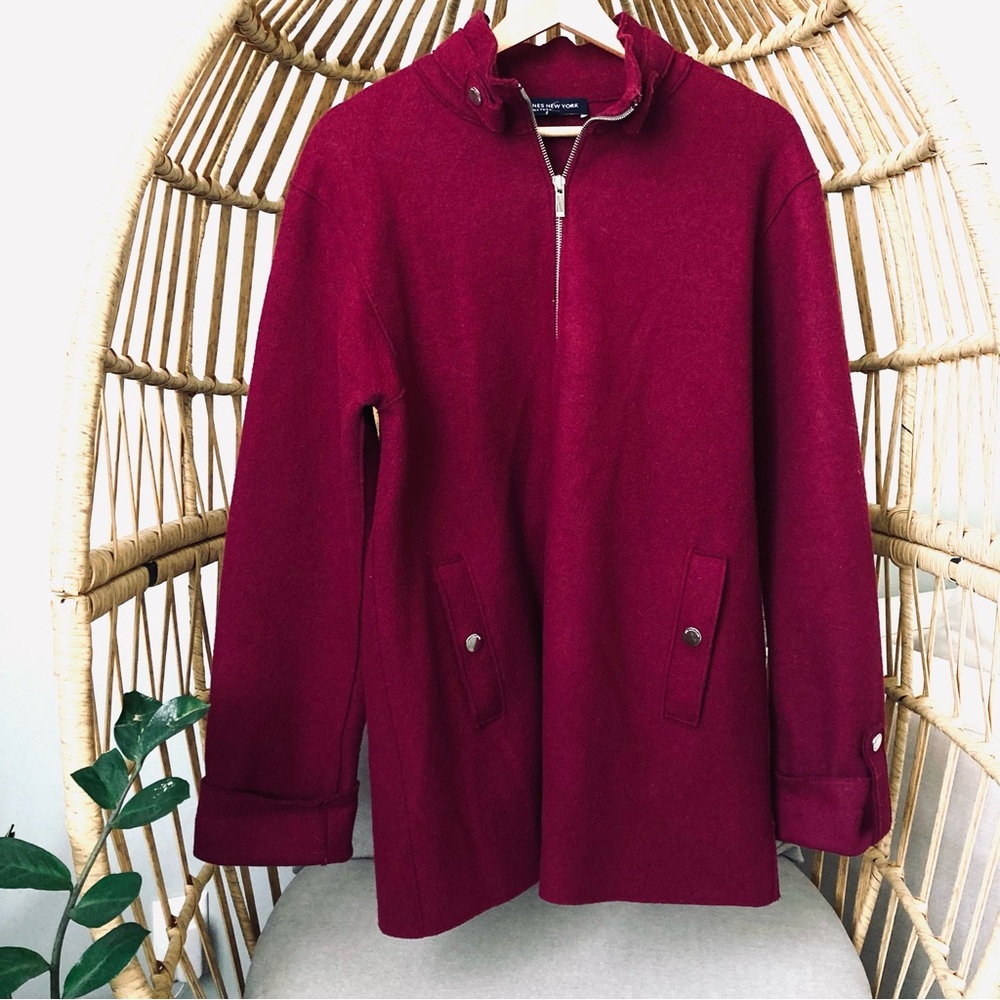 Jones New York US M Wool Jacket | Deep Burgundy Wine | Effortless Quiet Luxury